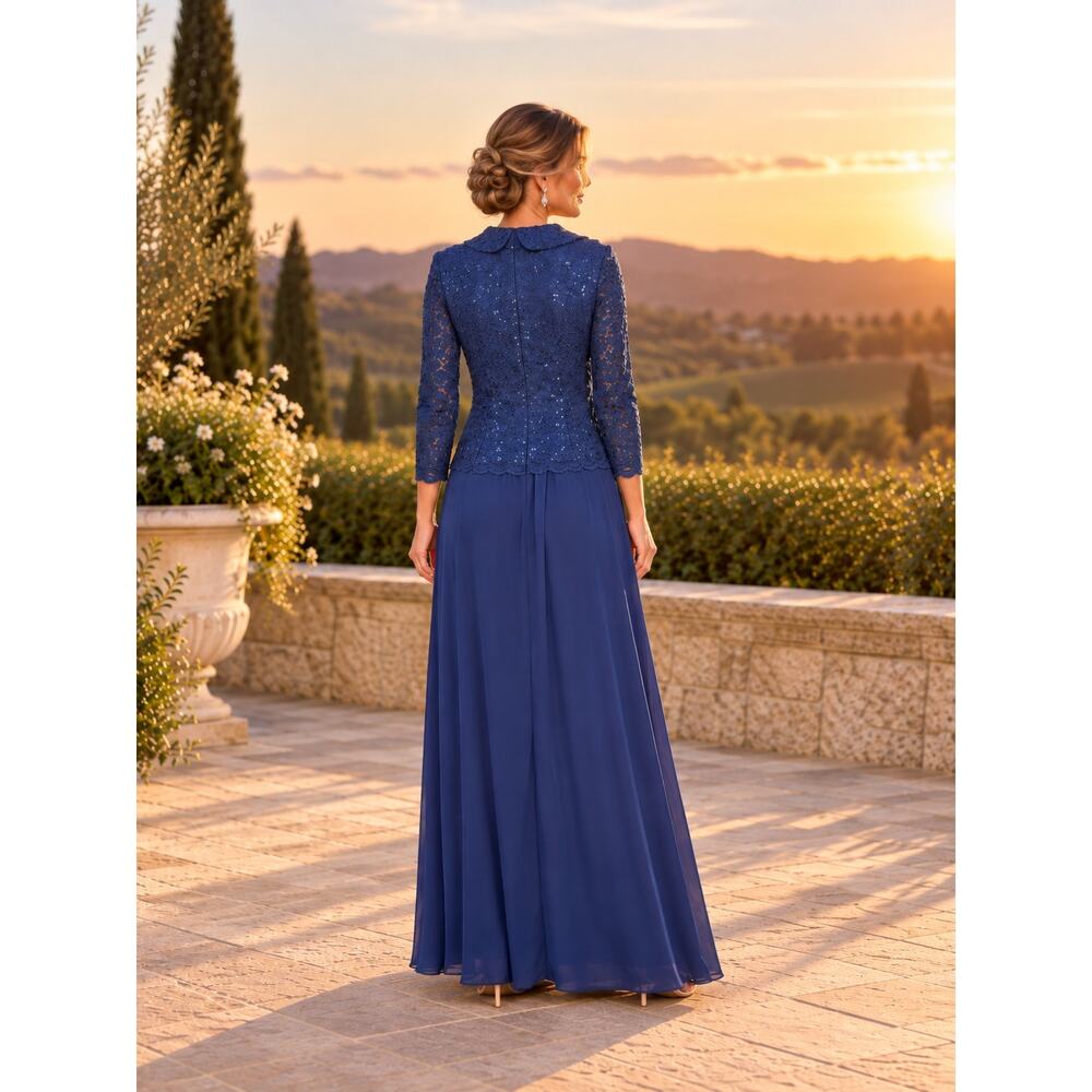 Alex Evenings Navy Sequin Lace Portrait Collar Mother of Bride Gown 4 NWT $189 - Picture 2 of 13